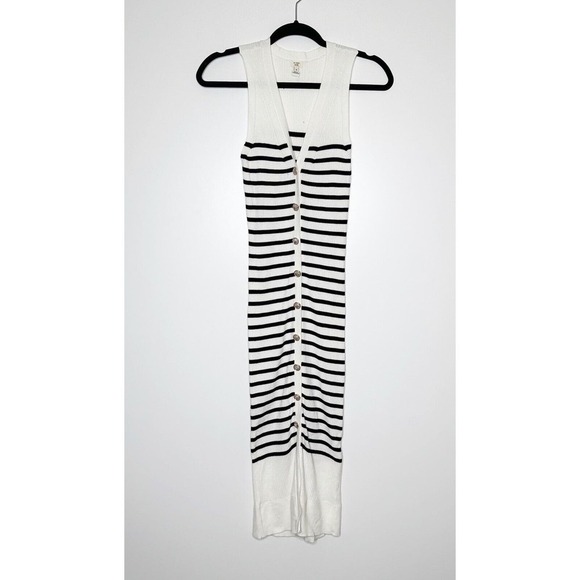 River Island Striped Sleeveless Button-up Sweater Dress Women's Navy Cream US 6 - Picture 3 of 7